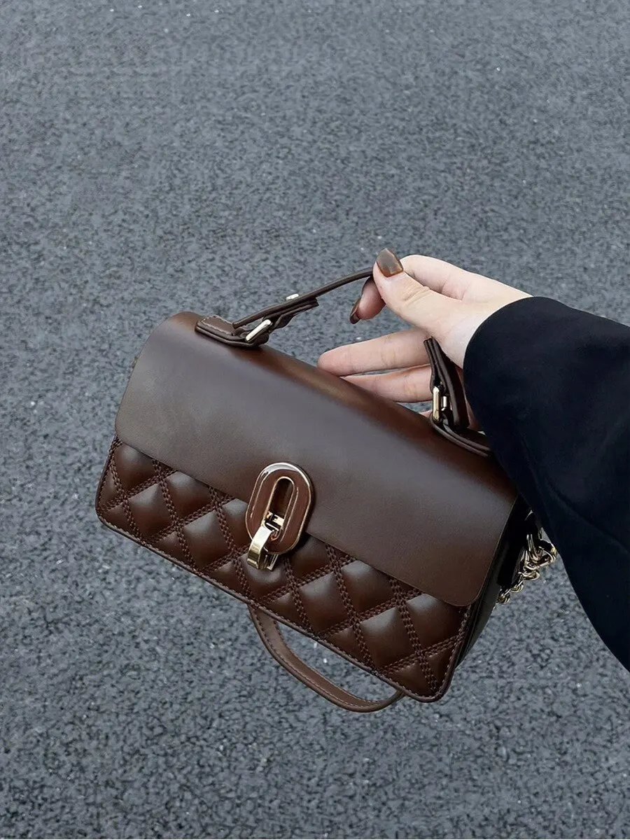 2022 New Autumn/Winter Brown Bag Women's Fashion Lingge Handbag Sense Commuter Work One Shoulder Crossbody Bag