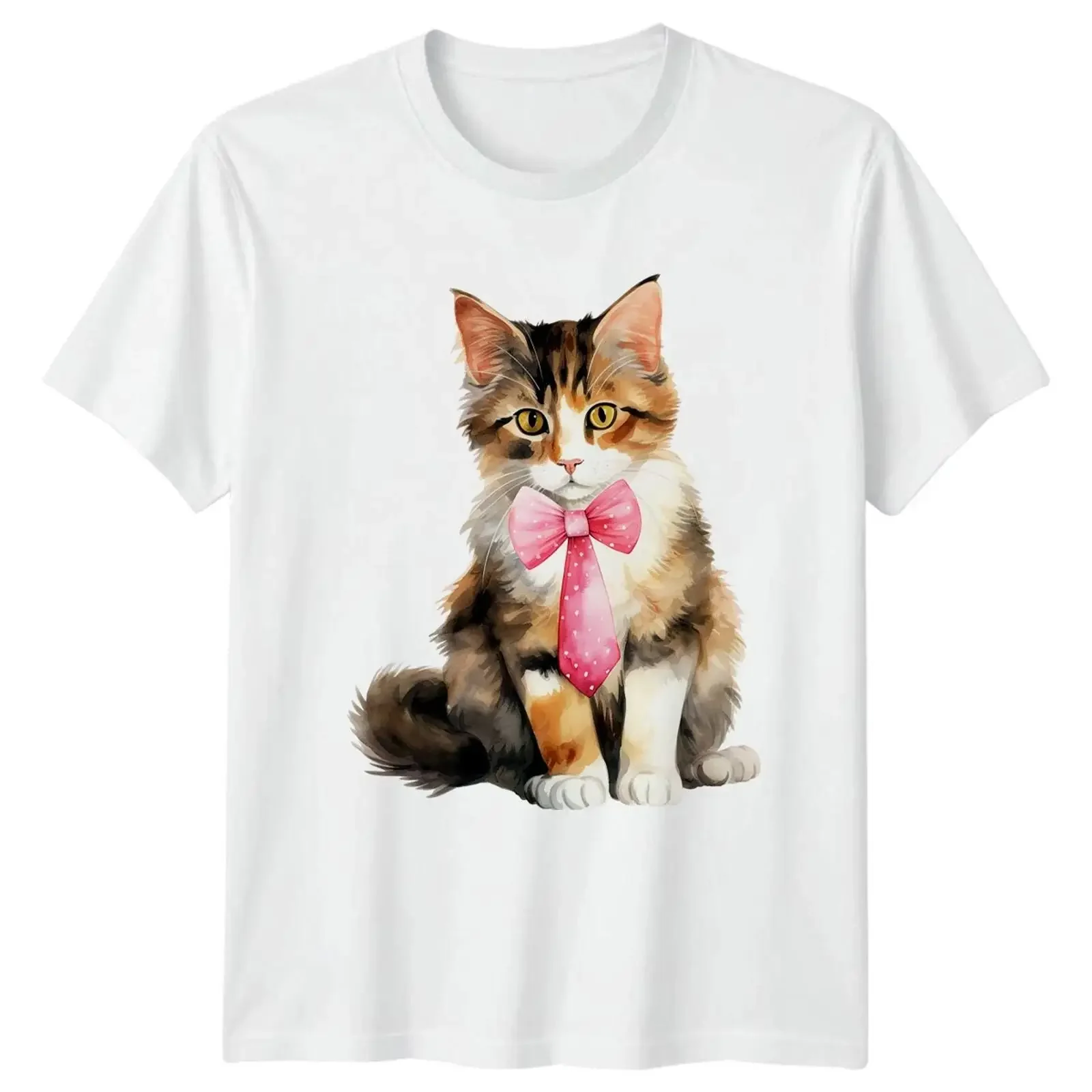 Dapper Katze trägt rosa Krawatte Damen T Shirt Aquarell Kunst Katzen Muttertag vintage Washed Stretched streetwear graphic