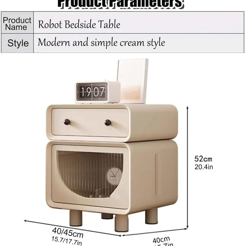침실, 거실 및 사무실을 위한 검정색 45x40x52cm 크림색 어린이 수납 침대 옆 테이블