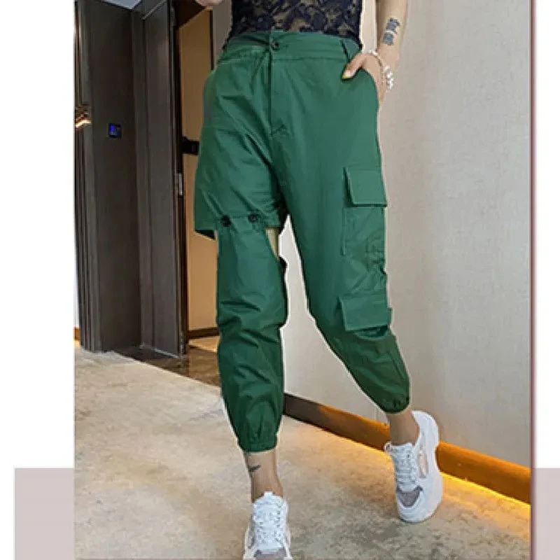 

2023 New Cotton Casual Cargo Trousers Female Summer Nine Points Pants Speed Dry Radish Pantalons Thin Fashion Personality Women