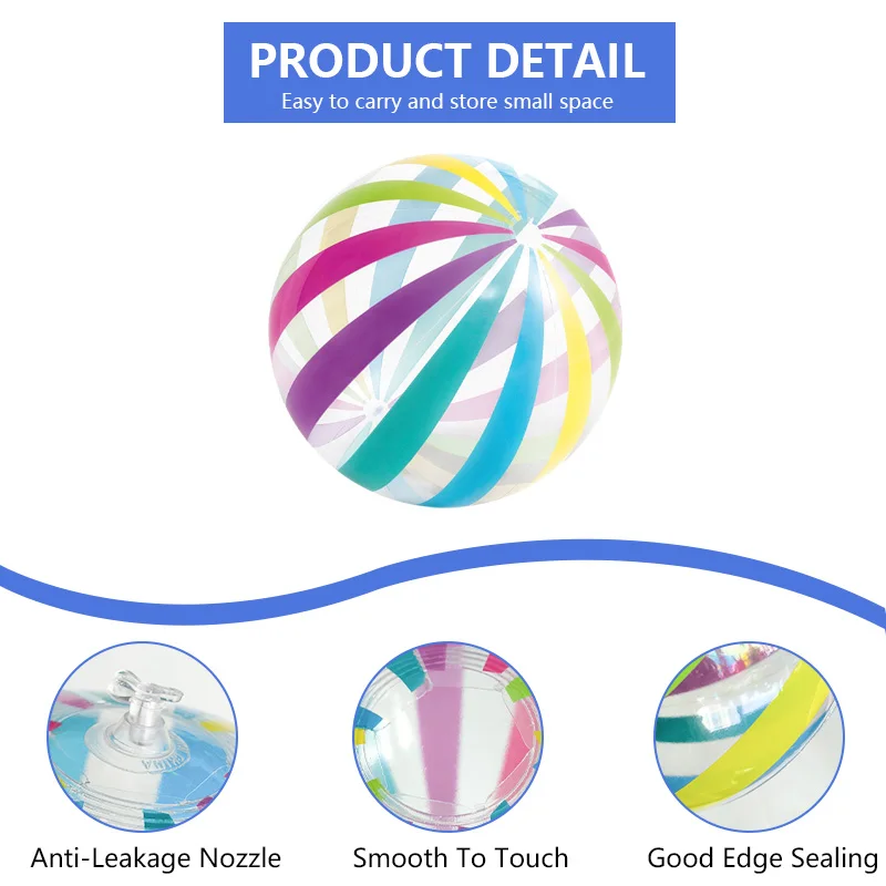 Balles de plage gonflables à rayures transparentes colorées, jouet de piscine en PVC pour fournitures de fête d'anniversaire, jouet aquatique de décoration d'été hawaïenne, 1 pièce