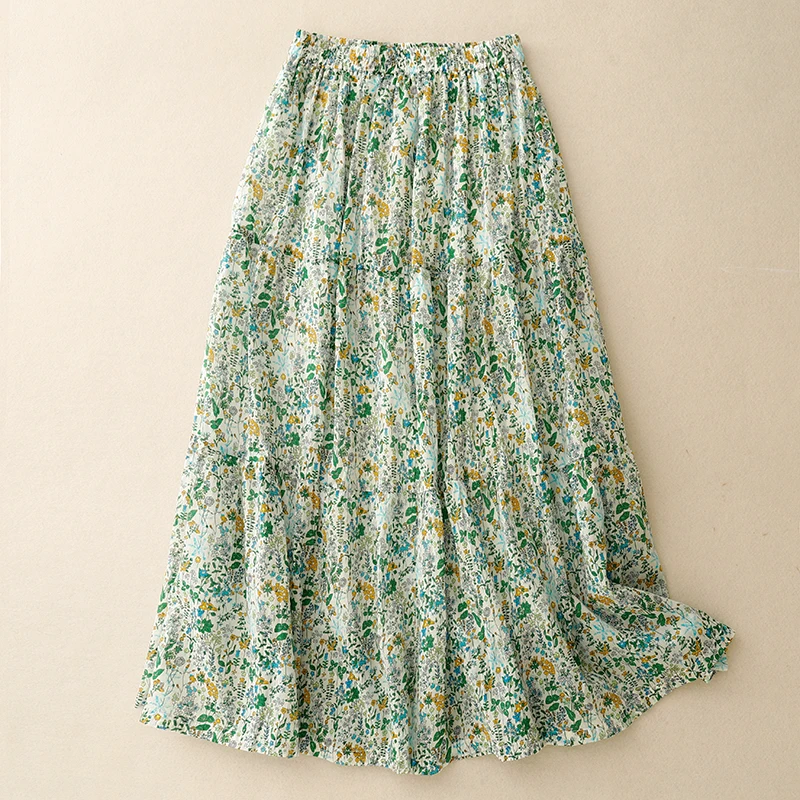 

een Floral A-Line Midi Skirt Women's Summer New Sle Gentle Aosphere Slimming Cotton Cake Skirt Medium Length