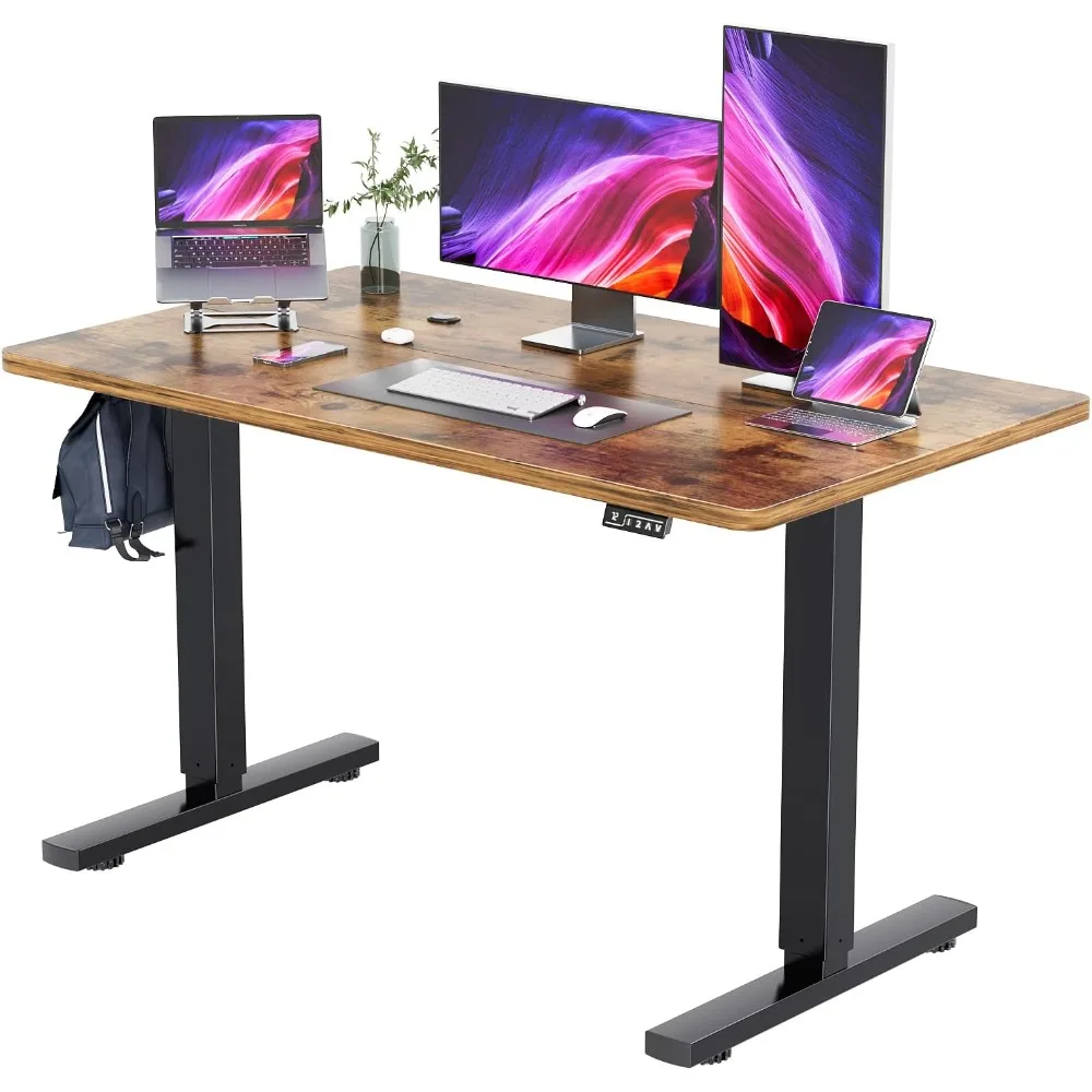 Altura ajustável mesa de pé elétrico, 55 "mesa de computador, home office workstation, 55", perna preta, rústico marrom top