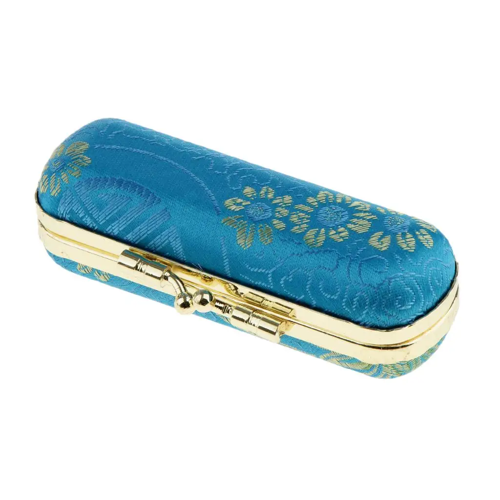 Embroidered Brocade Lipstick Case Holder With Mirror,Chinese Traditional Flower