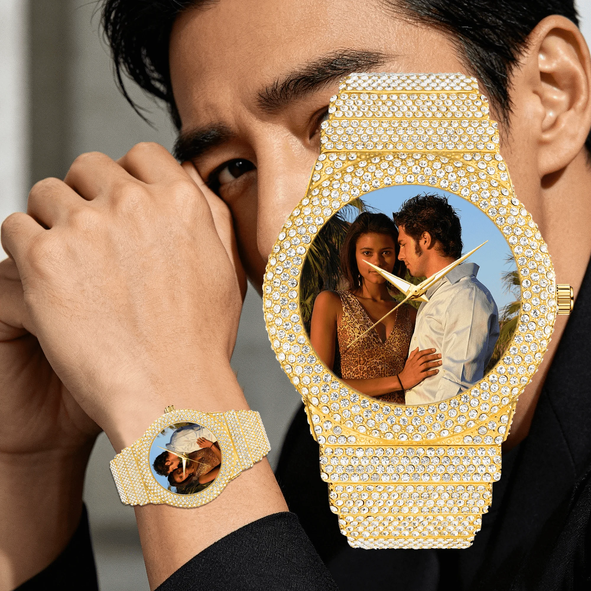 

DIY Customisable Luxury Men’s Quartz Watch with Full Diamond Dial – Perfect for Casual and Business Occasions reloj hombre