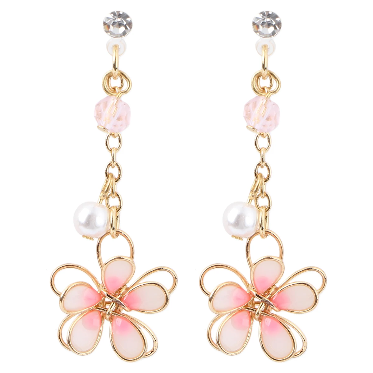 

Cherry Blossom Earrings for Women Unique Creative Elves Ear Drops Pink Flower Lightweight Fashion Hoop Double Layer Design
