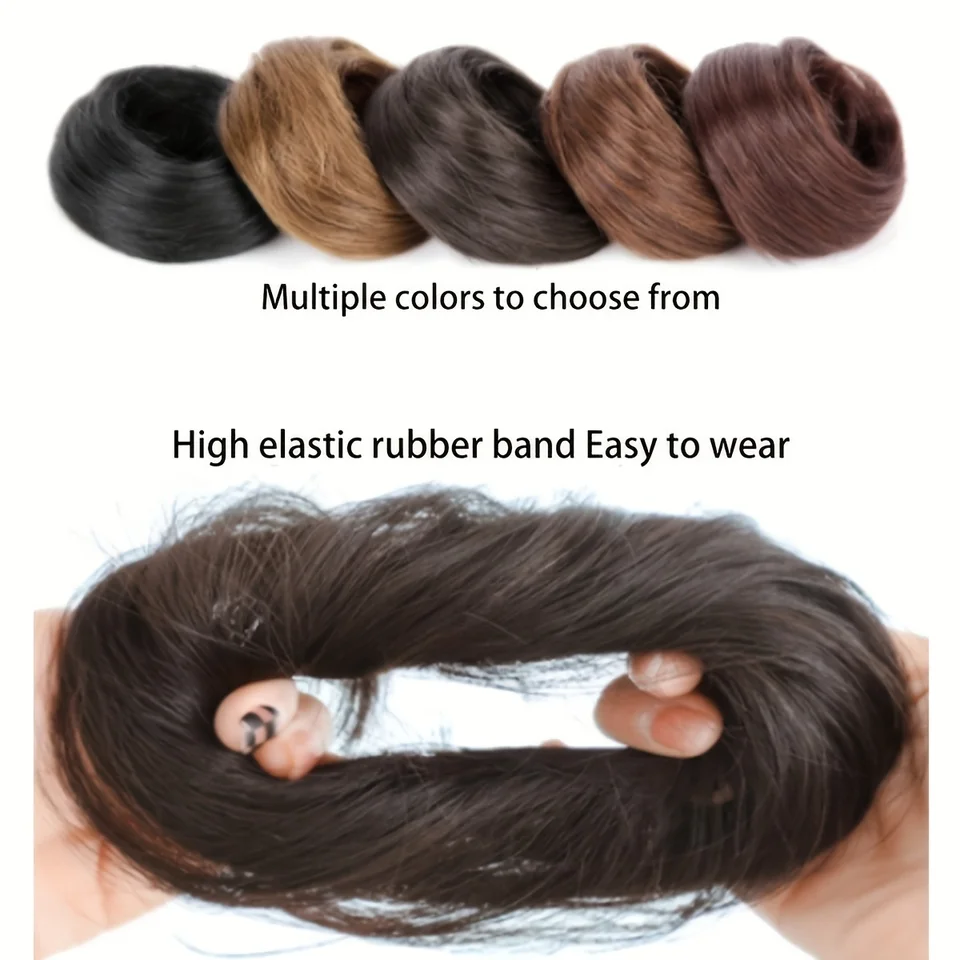 Moño sintético con liga elástica, postizo de cabello con clip para cola de caballo, recogido, para mujer, Navidad 3