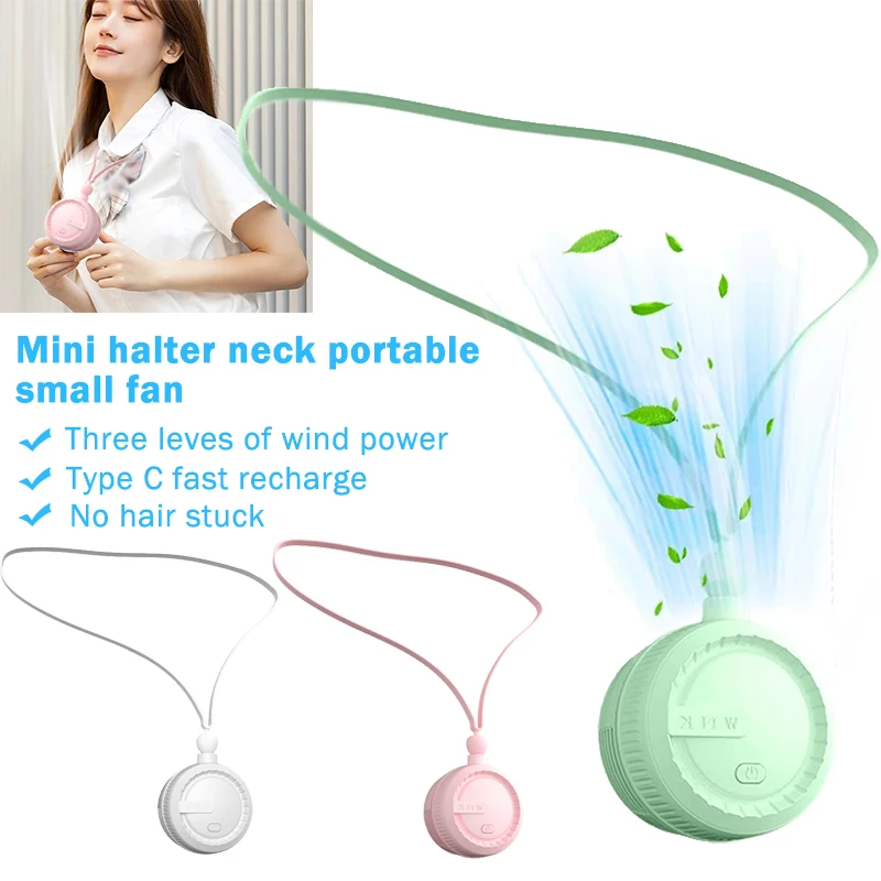 

D2 Fashionable New Neck Hanging Fan Type C Rechargeable Mini Bladeless 3 Wind Modes Fan Portable Lazy Sports Outdoor Small Fan