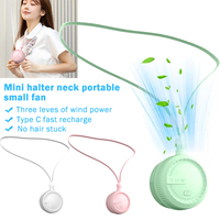 D2 Fashionable New Neck Hanging Fan Type C Rechargeable Mini Bladeless 3 Wind Modes Fan Portable Lazy Sports Outdoor Small Fan