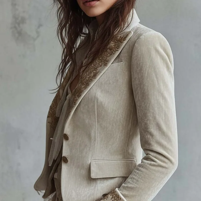 Blouse-veste pour femme automne-printemps, manches longues, en velours côtelé, avec poches, imprimé, col à revers, manches cloche, nouvelle élégance, confort, minimaliste