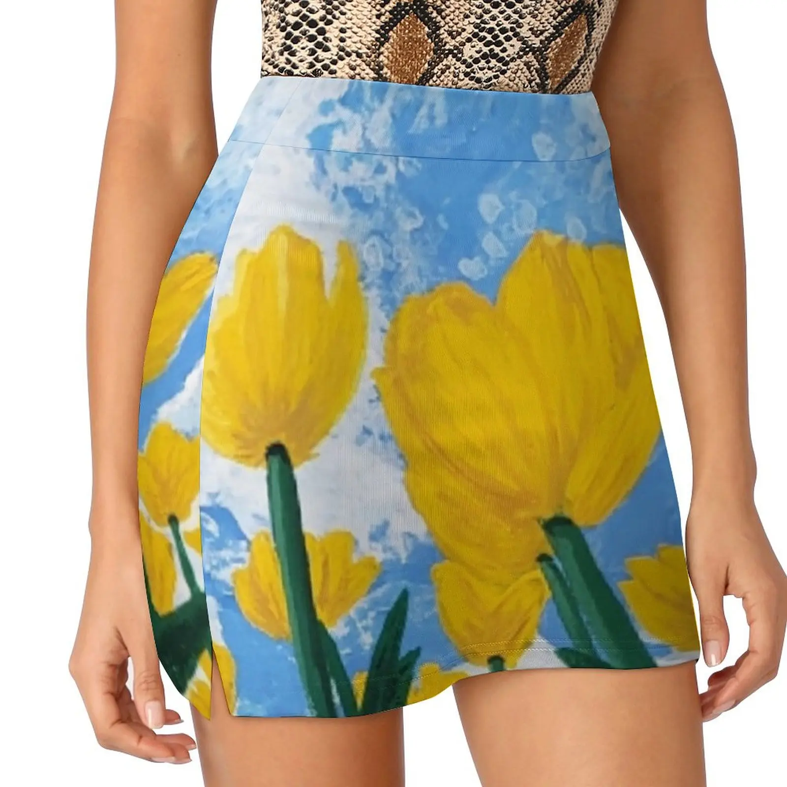 

Yellow Tulips Mini Skirt korean style fashion