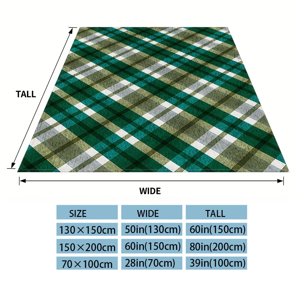 Forest Green Tartan Flannel Blanket, Ultra-Fine Fiber, All Season Luxurious Fluffy Blanket Suitable For Beds Or Sofas
