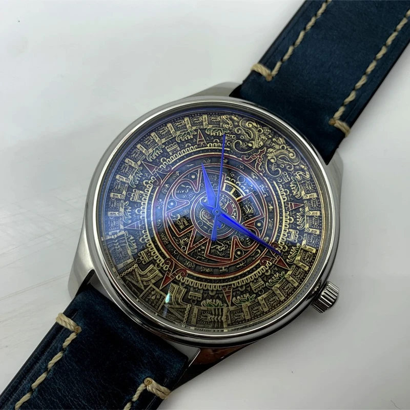 Mayan Ancient Copper Coin Modified Watch, Baiqi Original Fully Automatic Mechanical Men's Leather Personalized Watch