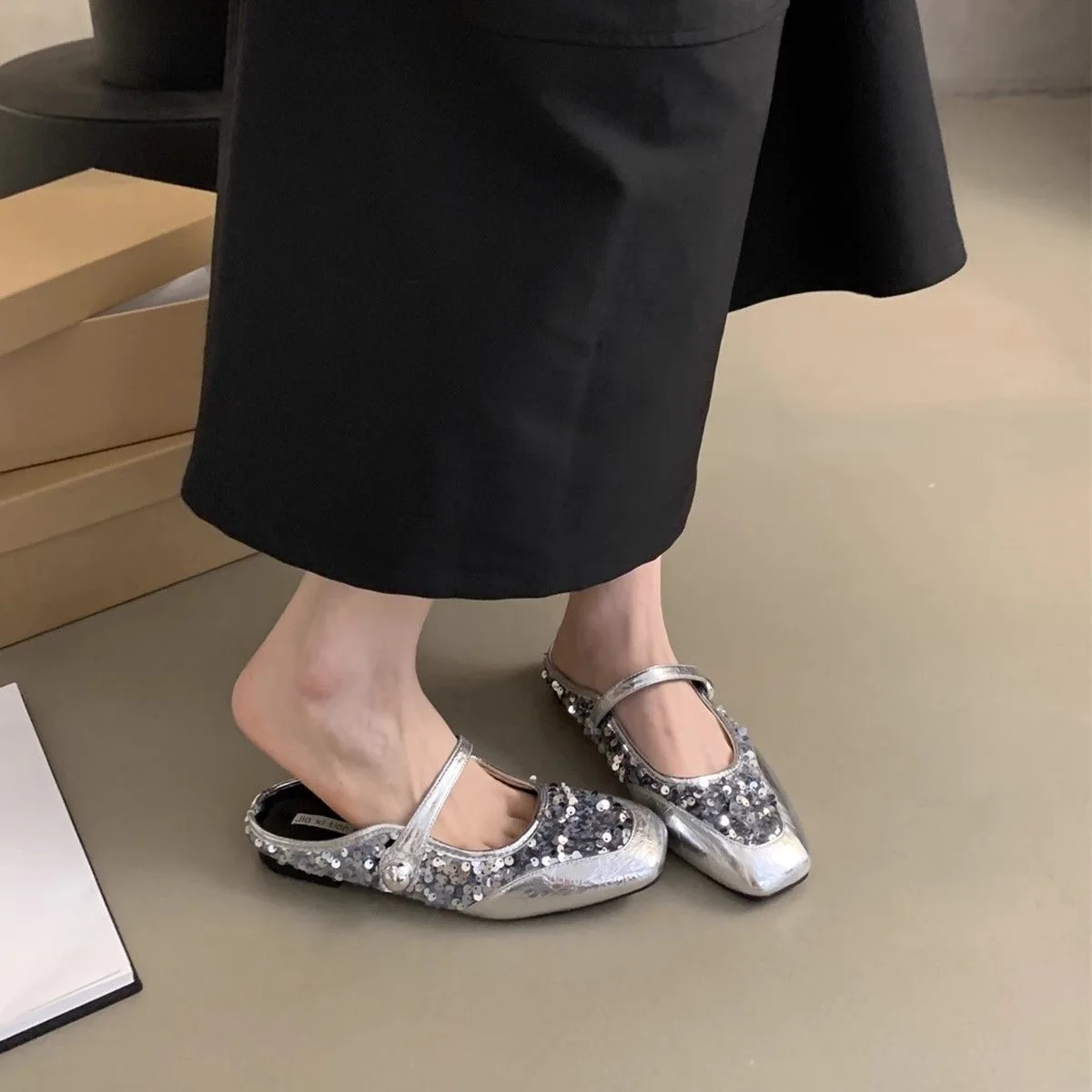 Zapatillas planas plateadas con lentejuelas para mujer, zapatos de primavera y verano, estilo francés, 2024