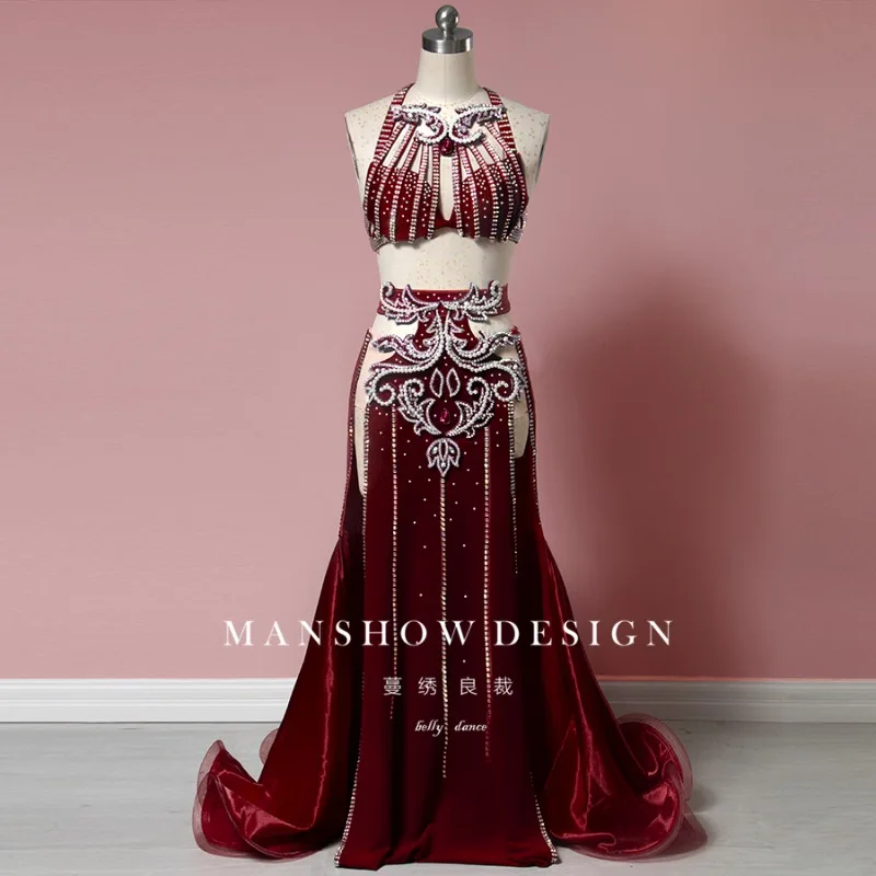 Customized Belly Dance Performance Costume High-end Sexy High Waisted Long Skirt Wrapped Around The Chest Conservative Set