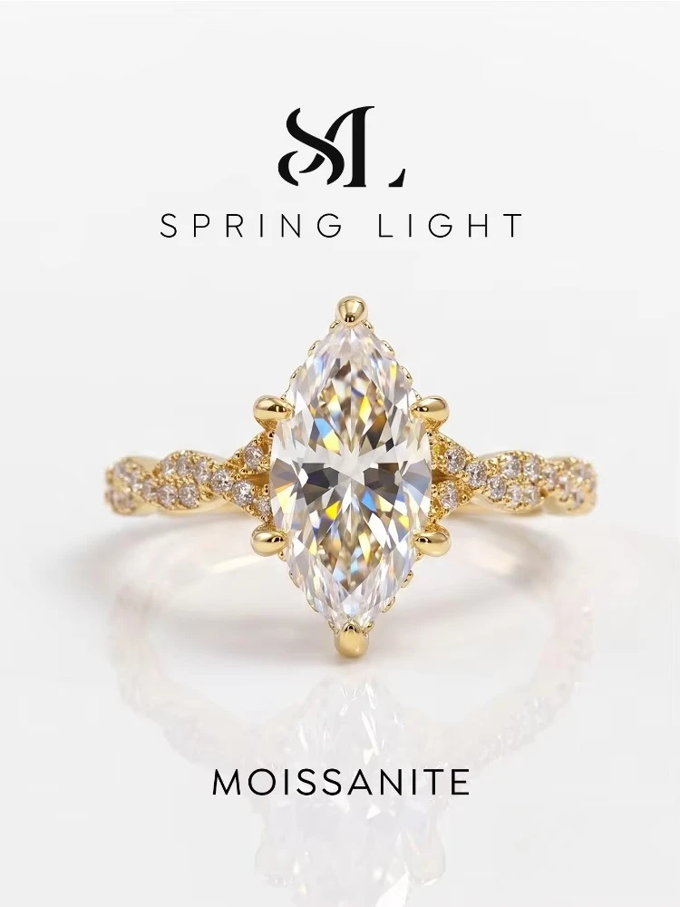 Fashion Real 2CT Marquise Moissanite Diamond Engagement Ring Anniversary Rings for Women Gift Jewelry