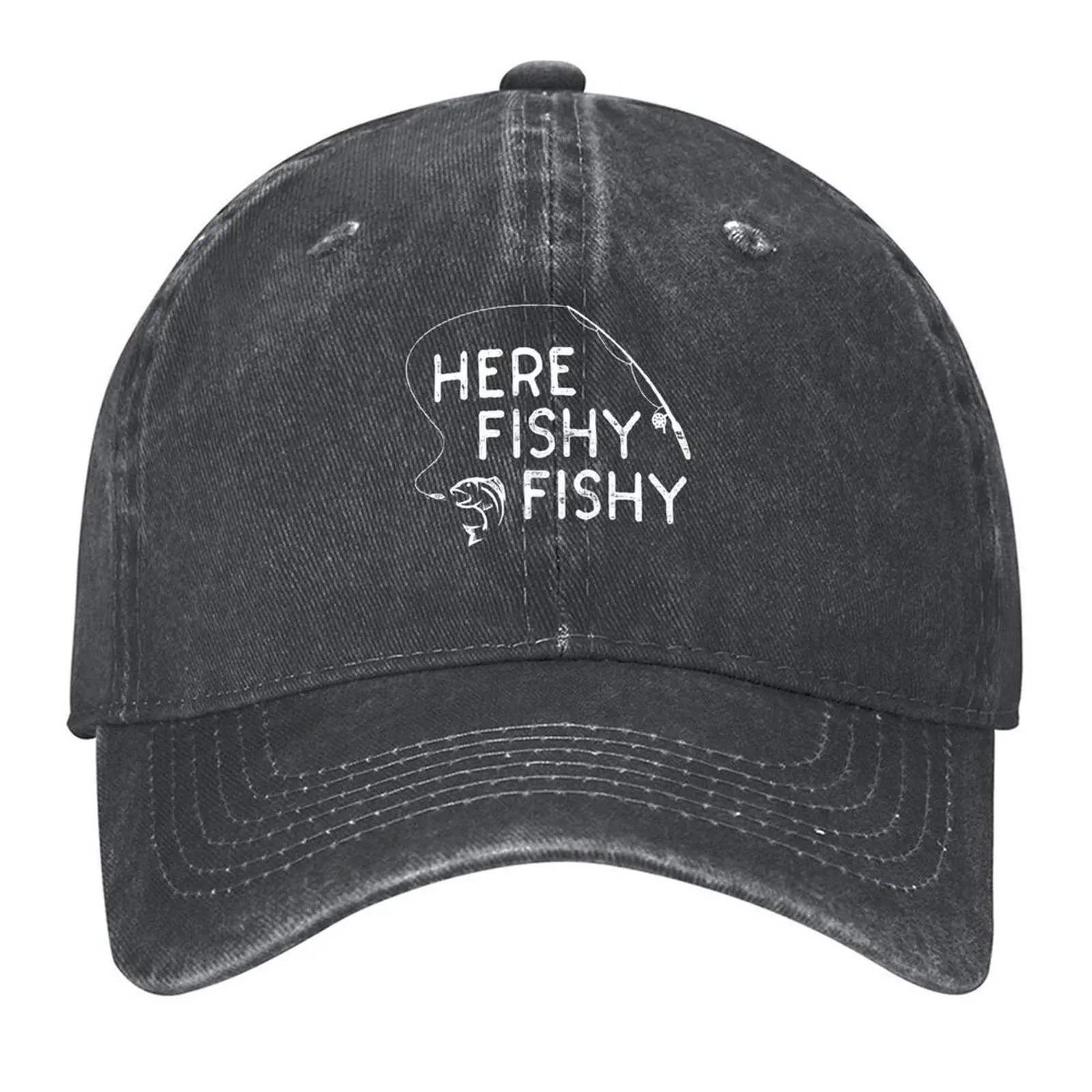 

Here Fishy Fishy: Funny Design Baseball Cap funny hat Streetwear hats on offer cute Men's Caps Women's