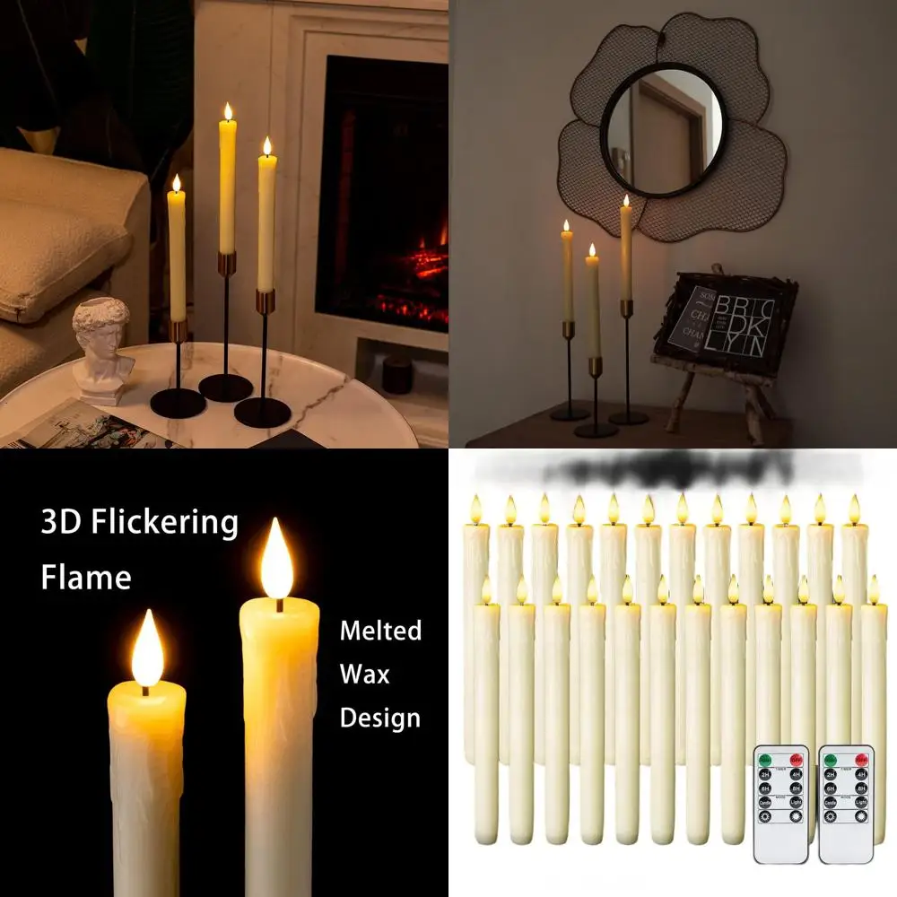 

Набор из 24 восковых свечей цвета слоновой кости с пультом ДУ, таймером и диммером, на батарейках, для свадеб и домашнего декора