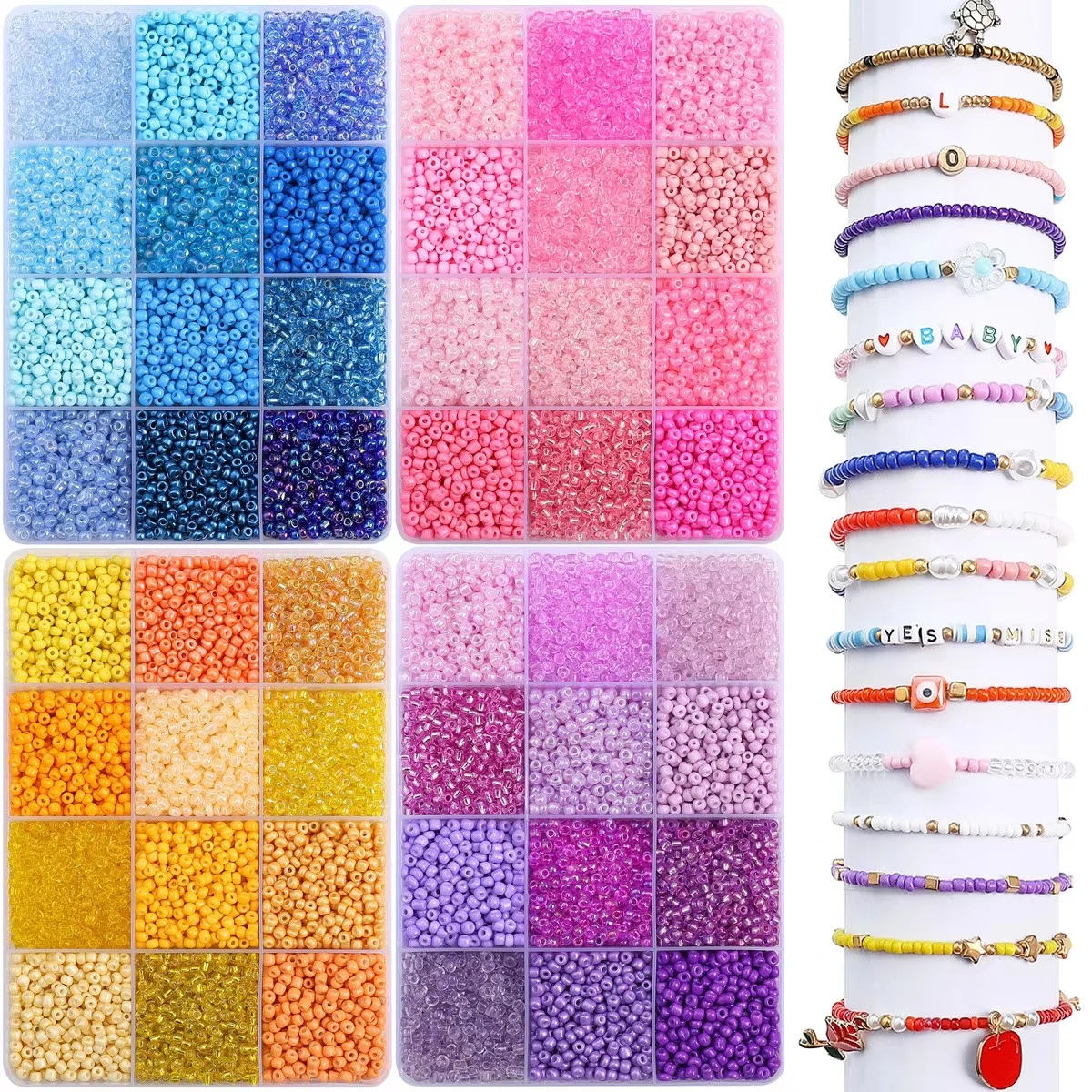 3600pcs 3mm Glass Seed Beads, Assorted Colors, 12-grid Storage Box, DIY Jewelry Making Kit, Loose Beads For Bracelets, Necklaces view 3