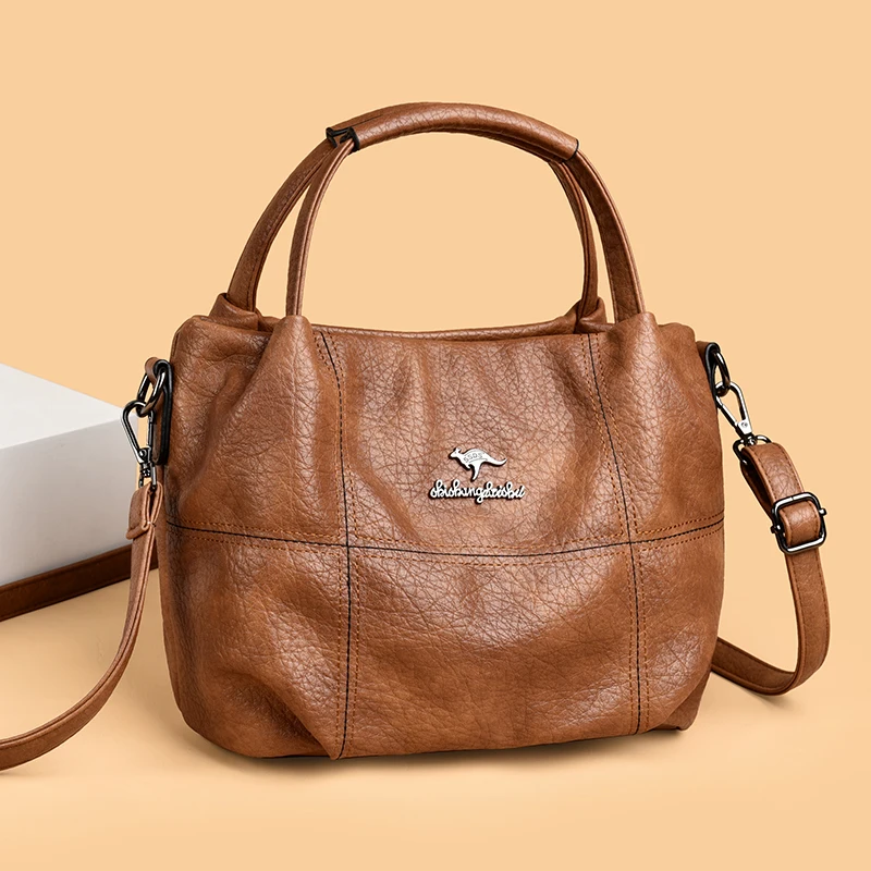 

New Women Soft Leather Top-Handle Bags Luxury Designer Handbag Solid Color Ladies Shoulder Crossbody Bag And Purse Commuting Sac