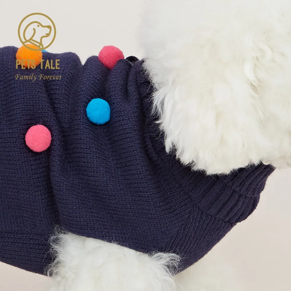 Premium Dog Polka Dot Colorful Pom-Pom Double Collar Chain-Hole Sweater