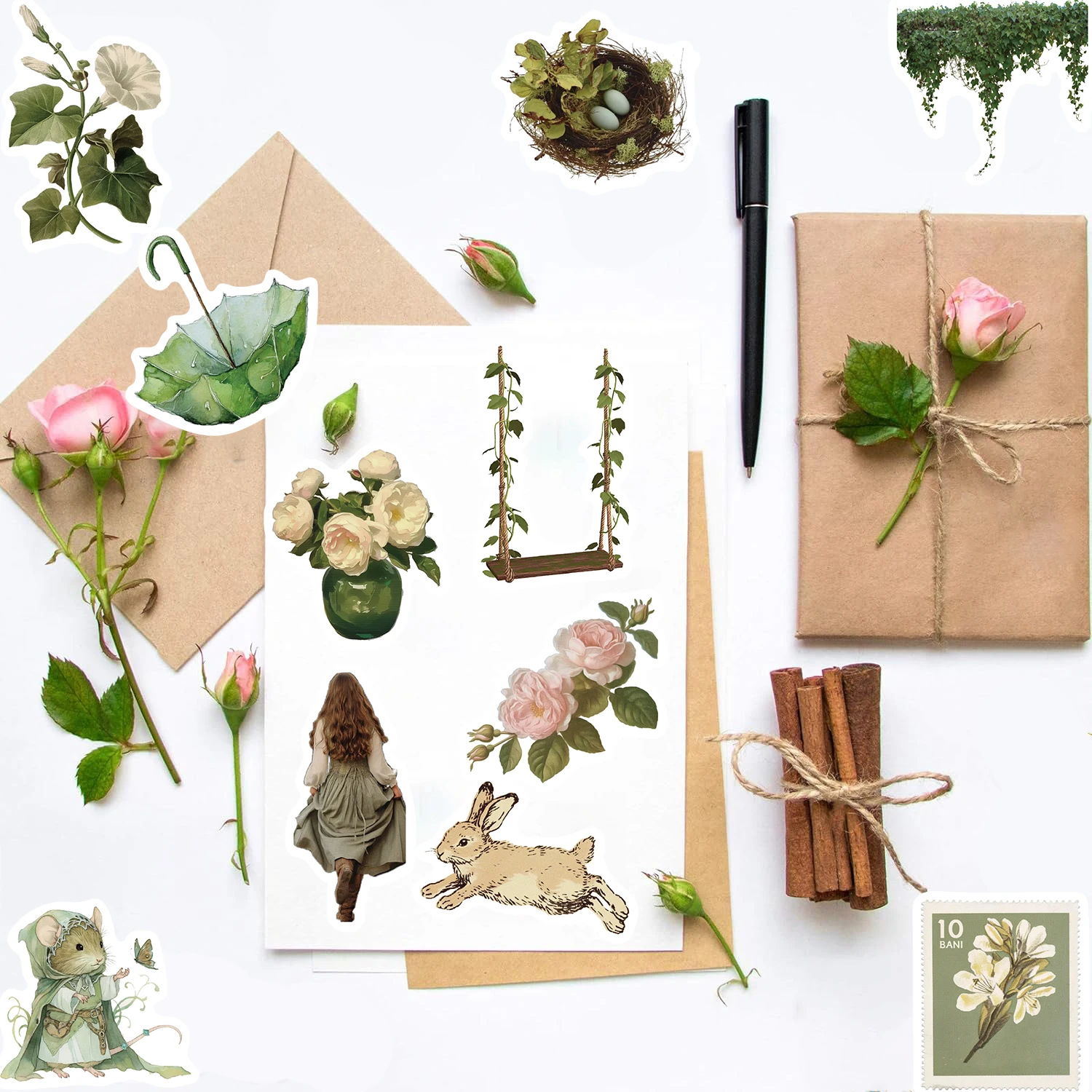 50PCS Retro Rose Inspirational Quotes Stickers Notebook Streetwear Scrapbook Living Room Aesthetic Phone Creative Sticker