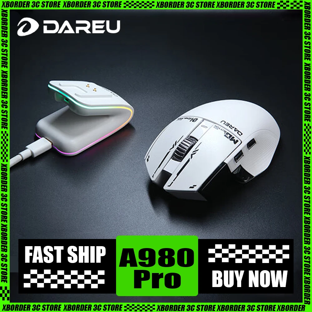 Dareu A980pro 전기 엔진 에디션 마우스, 8k Nearlink 맞춤형 P3950 센서, 트라이 모드 무선 마우스, 게임용 RGB PC 게이머, 신제품 