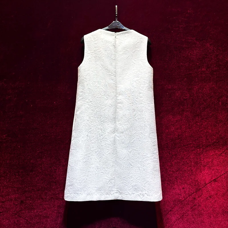 Französisches, elegantes, mit Perlen bedrucktes Sommerkleid aus der Schwerindustrie, Rundhalsausschnitt, ärmellos, hohe Taille, A-Linie, prominentes Abendkleid für Damen