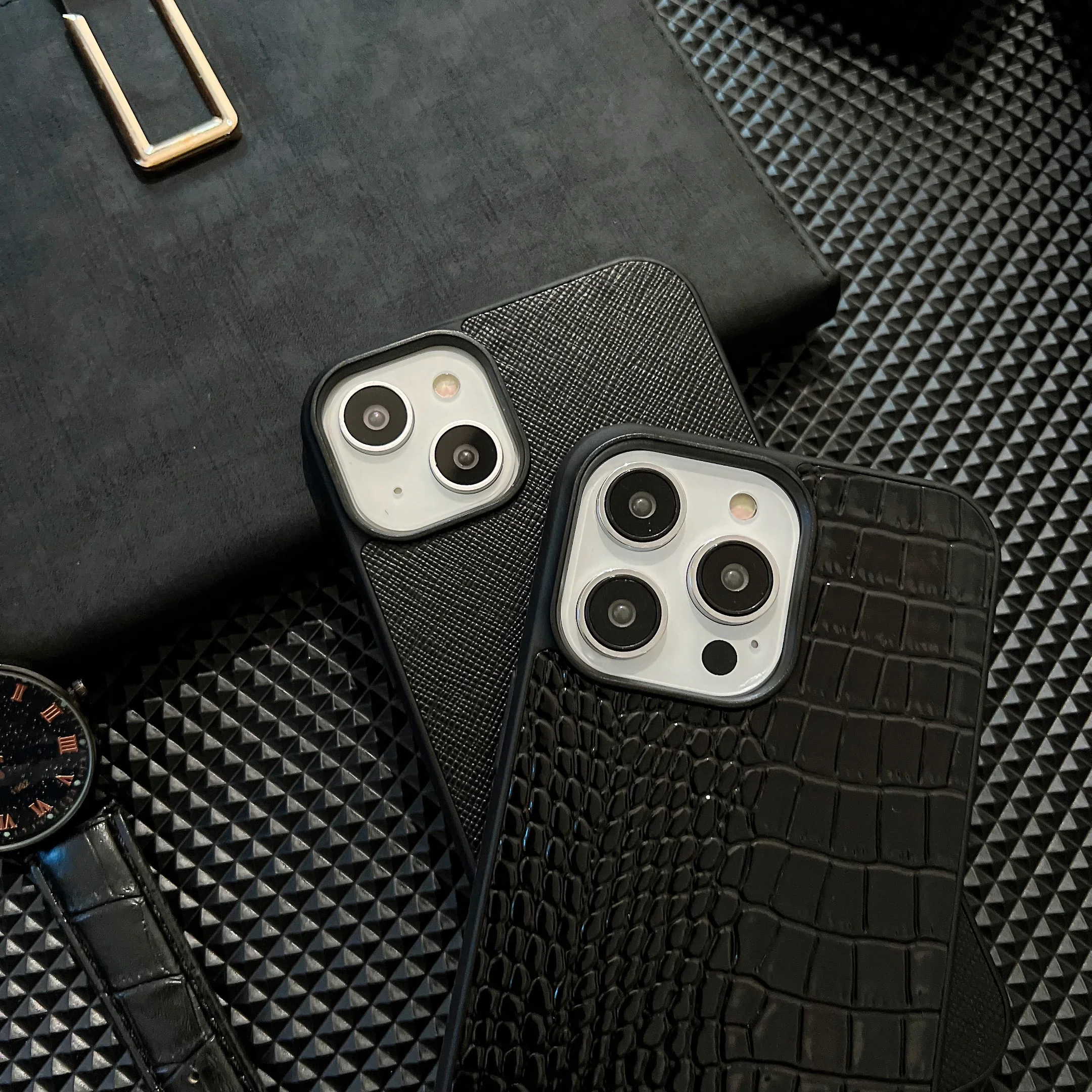 Gothic High Grade Black Business Sle Leather Cases for IPhone 17 14 15 16 Pro Max IPhone 15 Pro Couple Anti-Fall Soft Cover