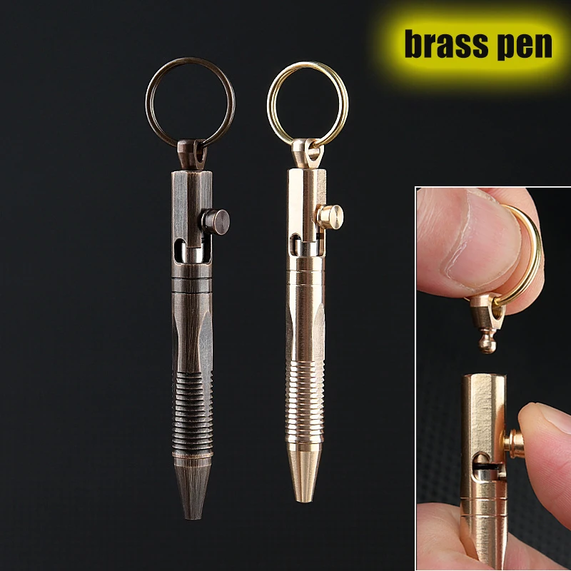 Mini Caneta de Bronze com Pingente de Chaveiro Destacável Gadget Esferográfica Portátil Caneta de Bolso de Viagem Presente de Assinatura