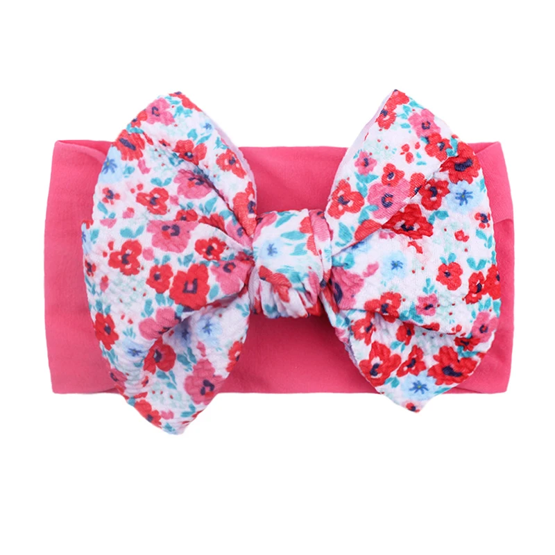 New Children\'s Big Bow Nylon Hair Band Soft Elastic Hair Adornment Baby Headband Baby Printed Headband Newborn Baby Turban INS