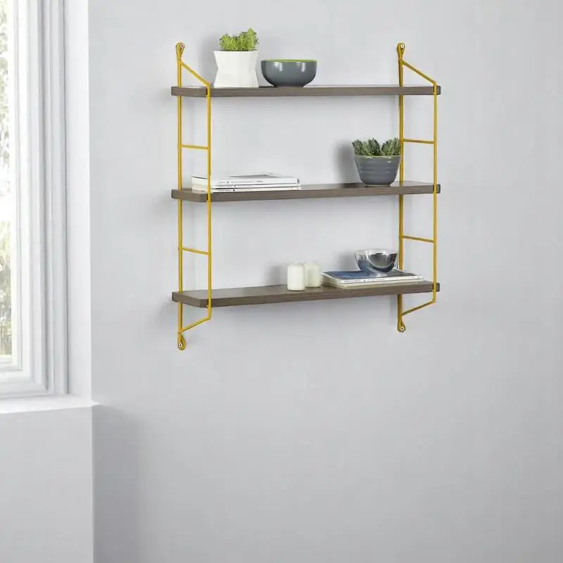

Walnut Yellow Triple Shelf Unit - Stylish Storage Solution for Home or Office