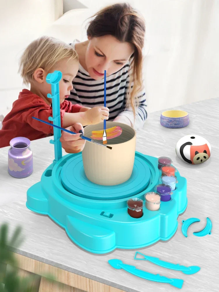 Kinder handgemachte elektrische Ton Turntabl Keramik Maschine Manua Embryo Zeichenmaschine Handwerk interaktive weiche Ton Spielzeug Geschenk