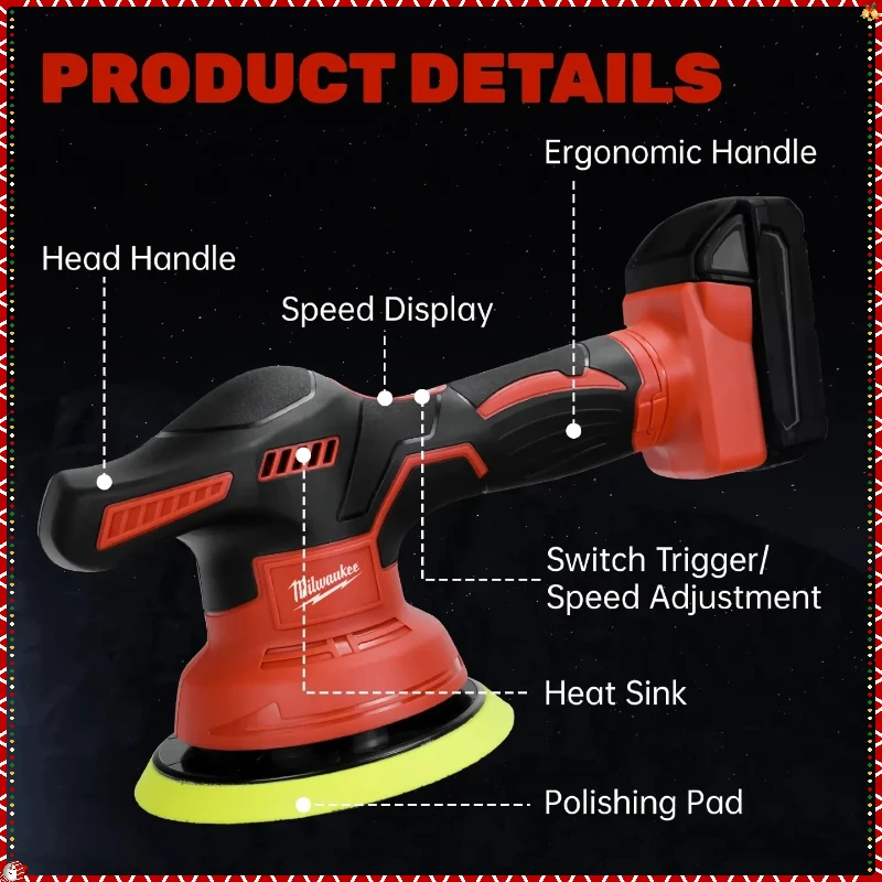 ميلووكي 8 التروس شاشة ديجيتال اللاسلكي الكهربائية الملمع السيارات سيارة الصبح آلة تلميع بطارية ليثيوم 18 فولت أداة #2
