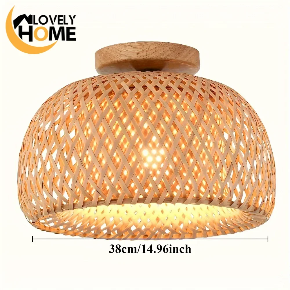 

E26/E27 Handcrafted Bamboo Ceiling Lights Fixture Natural Woven Lamp Shade Ceiling Lamps for Kitchen Bedroom Living Room & More