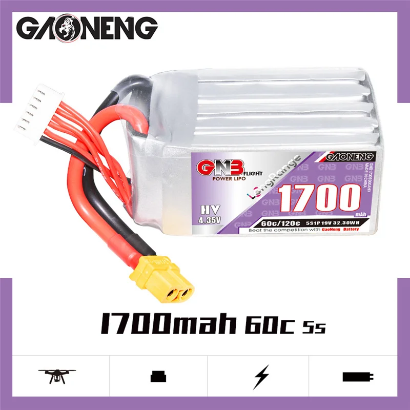 GNB 7.6V/11.4V/15.2V/19V/22.8V 1700mAh 60C/120C bateria Lipo dla RC samochód śmigłowiec FPV części do dronów wyścigowy z wtyczką XT60