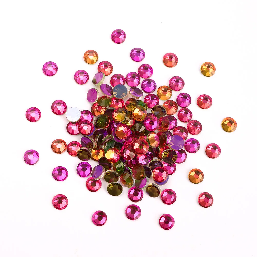 QIIY SS6-SS30 Aurora Flatback High Quality Glass Rhinestones Super Bright Crystal Glue On 3D Stones For DIY Nail Art
