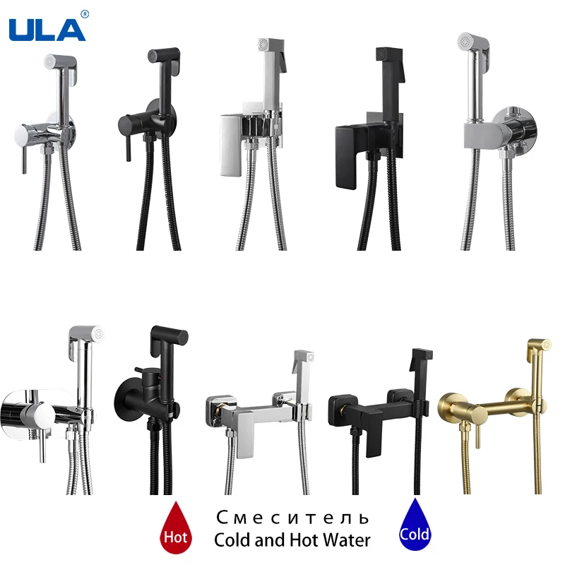 

ULA Brass Portable Bidet Faucet Sprayer Toilet Bidet faucet Bathroom Shattaf Hot Cold Water Mixer Toilet Gun Set Hygienic Shower