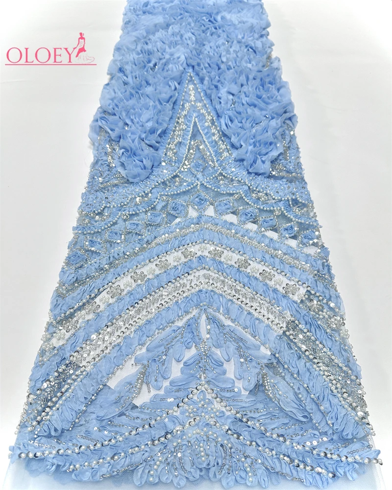 

OLOEY Высококачественная африканская кружевная ткань ручной работы с бусинами и блестками для свадебных платьев, модная вышитая праздничная одежда