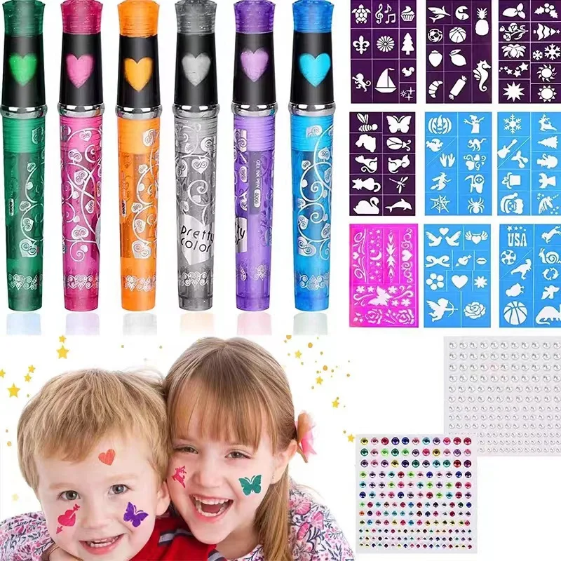 Colorful Glitter Wax Paper Brush Tattoo Kit,Temporary Body Art,DIY Temporary Tattoos with Vibrant Designs,Temporary Tattoo Suppl