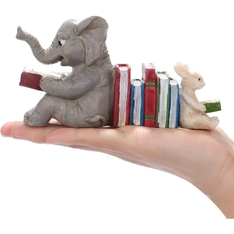 Elefante coniglio lettura apprendimento statua fermalibri statua decorazione resina statua animale decorazione della casa