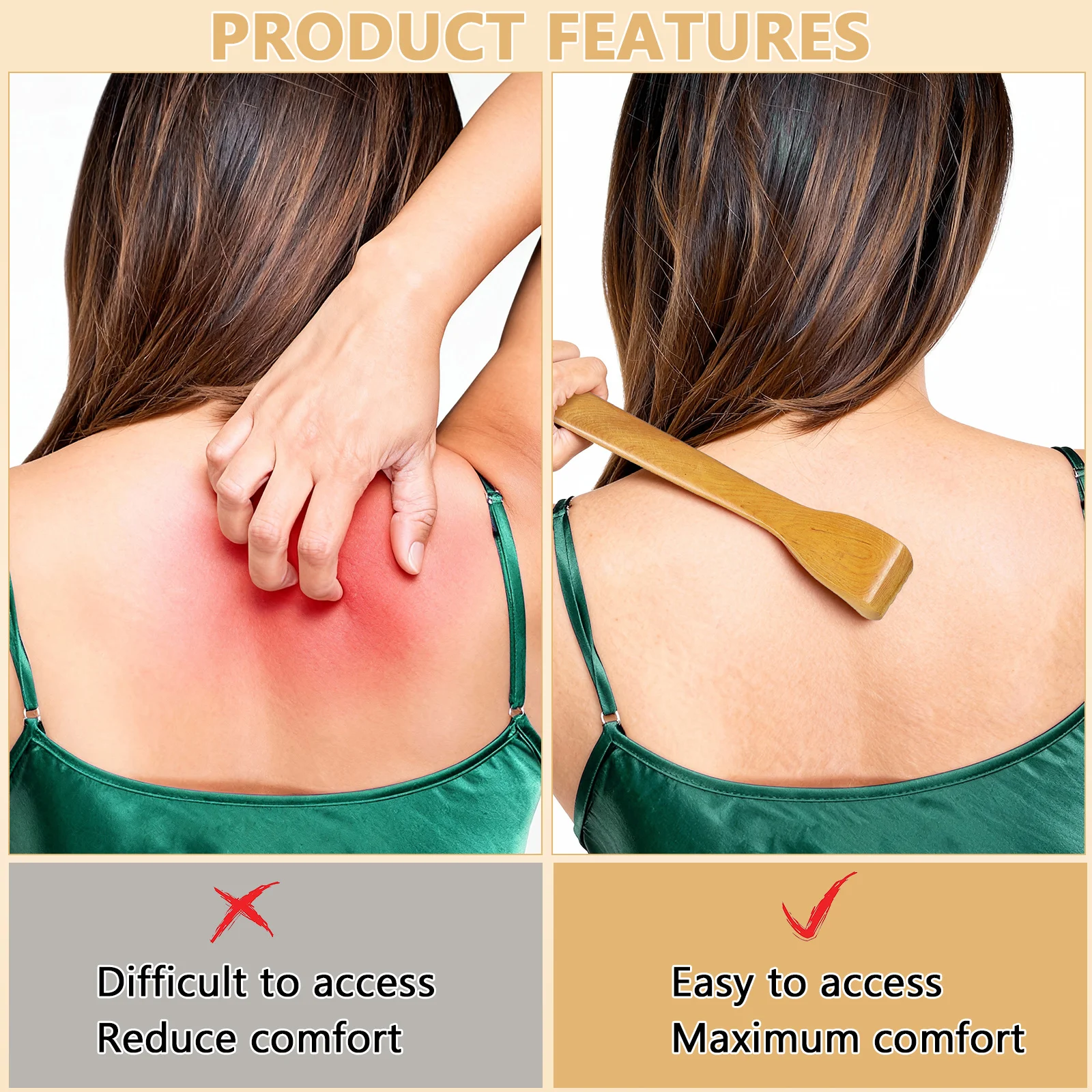 Wooden Back Scratcher Massager Rustproof Body Scratching Stick For Travel Storage Hook Shoulder Scraper