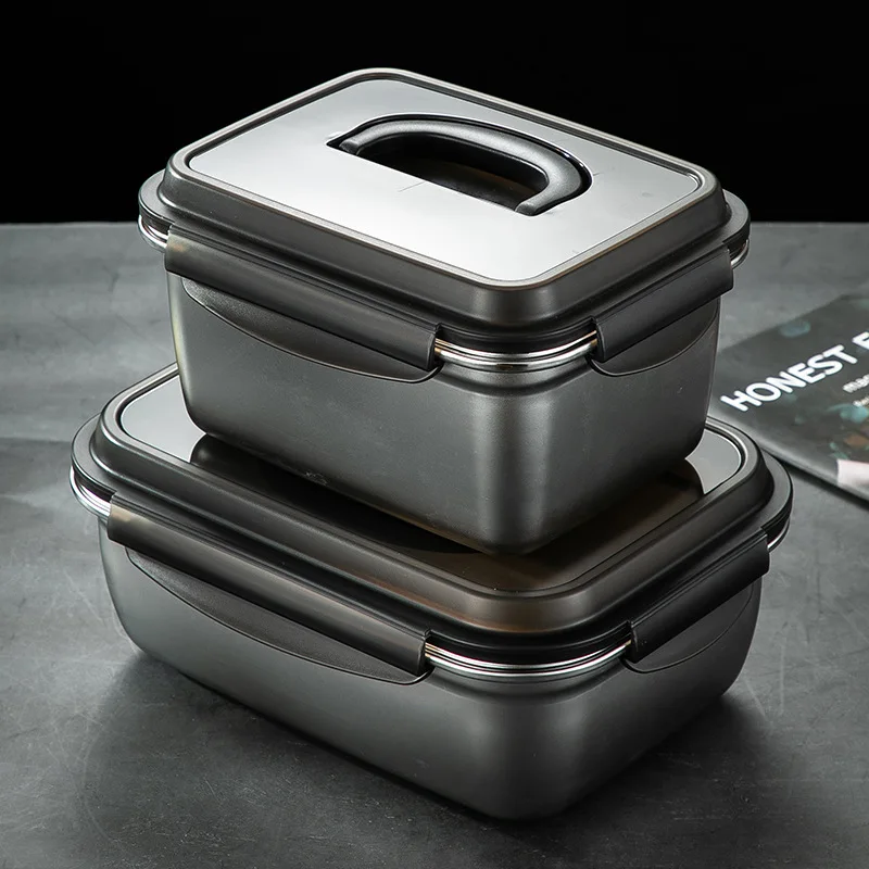 Large Capacity Stainless Steel Fresh-keeping Box with Lid Handle Sealed Refrigerator Food Storage Containers Kitchen Organizer