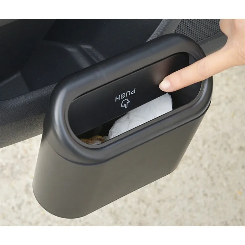 Compact Car Trash Can With Press Lid Clamshell Hanging Garbage Bin For Vehicle Interior Storage Organizer Auto Accessories