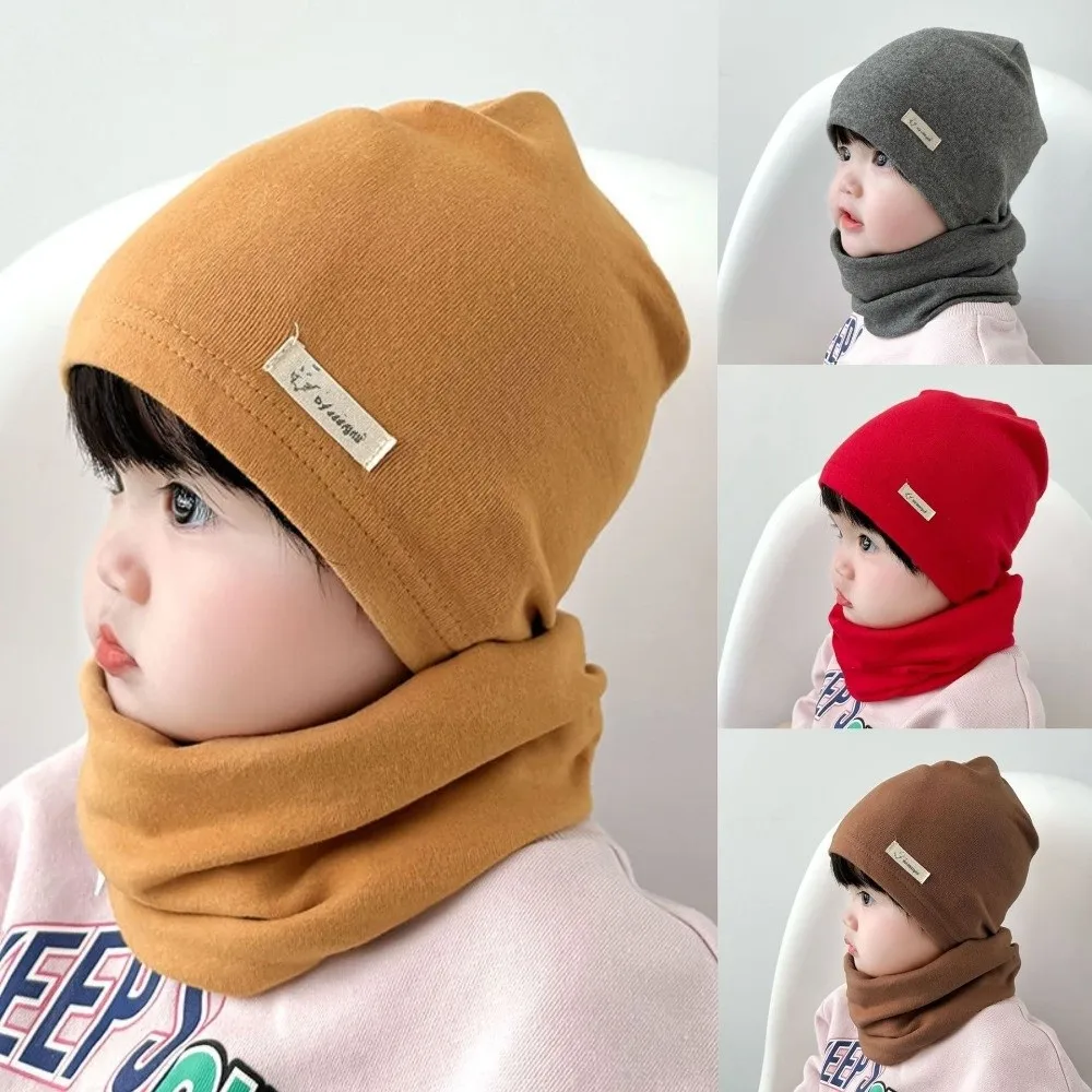 

New Warm Scarf Hat Set Windproof Solid Color Neck Warmer Coldproof Ear Protection Hat Kids