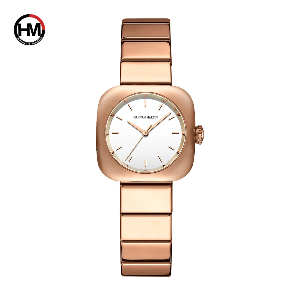 2024 New Minimalist Women\'s Watch 30mm Square Japanese Movement Original Rose Gold Elliptic Leather Casual Fashion Wristwatches