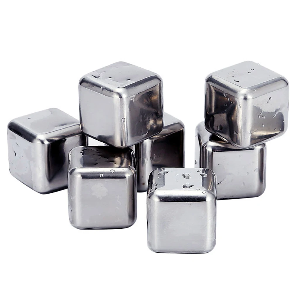 

4 Stainless Steel Ice Cubes Reusable Chilling Rocks for Whiskey Vodka Liquor Drinkers Cooling Storage Case Square Stones