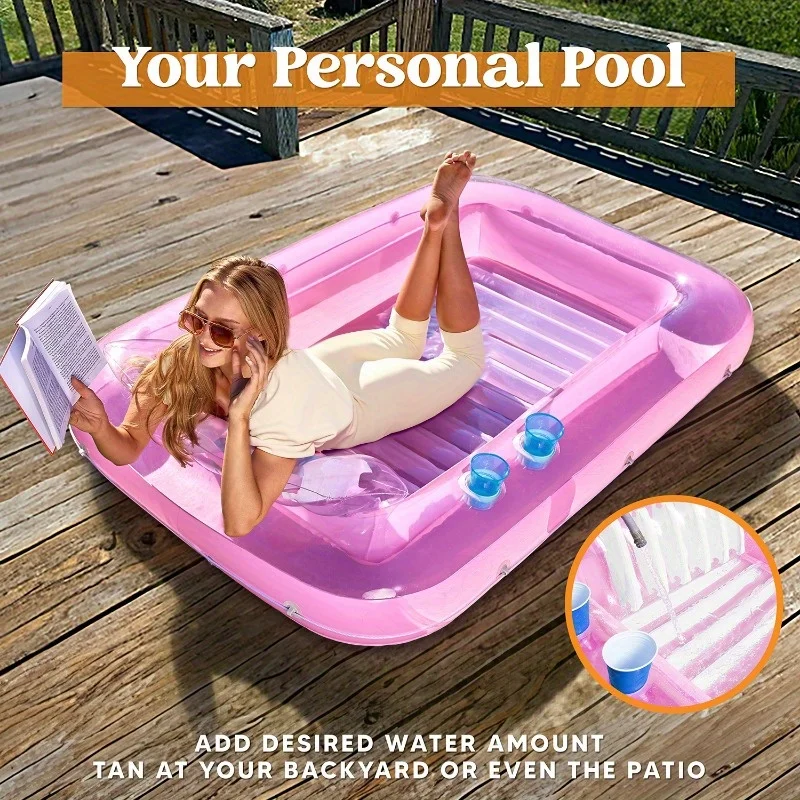 JOYFY Inflatable Tanning Pool Lounger Float 70'' x 46'' Pool Floats 4 in 1 Suntan Tub Raft Floatie for Water Party Gifts