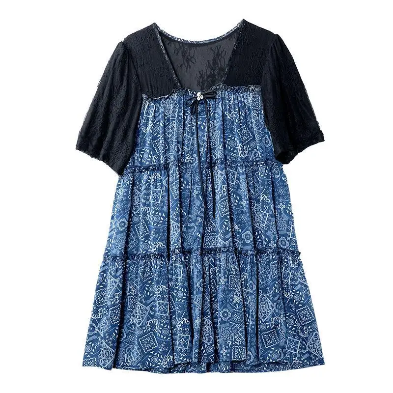 Vintage Printed Spliced Bow Fake Two Pieces Floral Blouses Women's Clothing 2024 Summer New Loose Casual Tops Office Lady Shirts