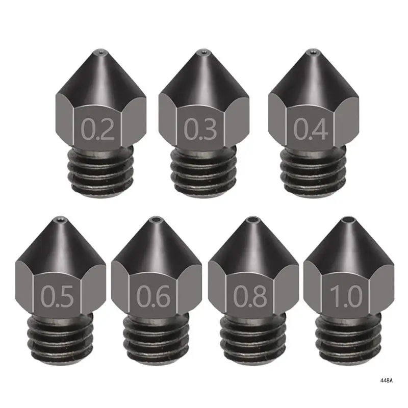 

High Precise Hardened Steel MK8 Nozzles 3D Printer 0.2/0.3/0.4/0.5/0.6/0.8/1.0mm Nozzles 55-60Degrees Surfaces hardness